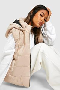 Boohoo Gewatteerde Bodywarmer Met Capuchon, Beige