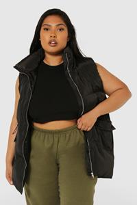 Boohoo Plus Gewatteerde Long Line Bodywarmer, Black