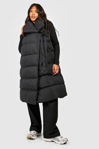 Boohoo Plus Donzen Wikkel Bodywarmer Met Strik, Black