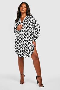 Boohoo Plus Monochrome Blouse Jurk Met Print, Mono