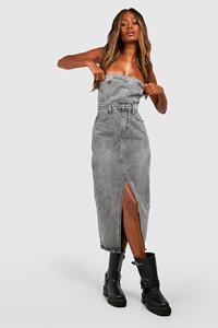 Boohoo Strapless Midi Spijkerjurk Met Split, Grey