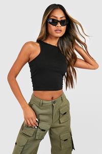 Boohoo Basic Crop Top Met Racer Hals, Black