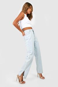 Boohoo Basic Jeans Met Hoge Taille, Split En Rechte Pijpen, Bleach Wash