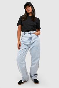 Boohoo Plus Licht Gebleekte Jeans Met Rechte Pijpen, Acid Wash Light Blue
