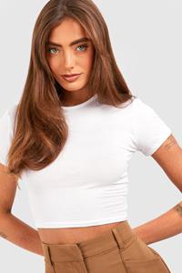 Boohoo Basic Crop Top Met Korte Mouwen En Crewneck, White