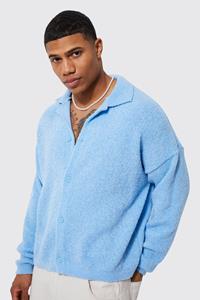 Boohoo Geborstelde Gebreide Boxy Cardigan, Light Blue