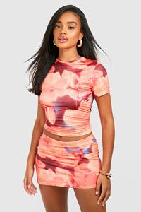 Boohoo Blurred Floral T-Shirt & Mid Rise Mini Skirt, Coral
