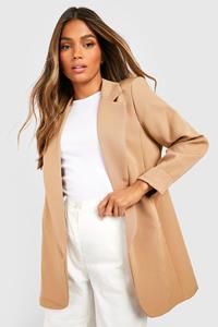 Boohoo Geweven Baggy Basic Blazer Met Omgeslagen Mouwen, Camel