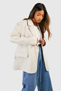 Boohoo Oversized Wollen Blazer Met Dubbele Knopen, Oatmeal