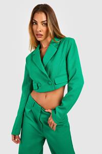 Korte Long Line Blazer Met Textuur En Zak Detail, Bright Green