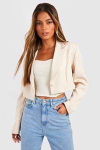 Boohoo Korte Basic Geweven Blazer Met Enkele Knopen, Stone