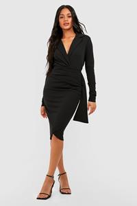 Boohoo Getailleerde Midi Blazer Jurk Met Wikkel Detail, Black