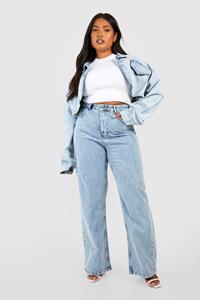 Boohoo Plus High Waist Booty Boost Wide Leg Jeans, Acid Wash Light Blue