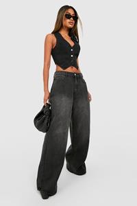 Boohoo Wide Leg Jeans Met Hoge Taille, Washed Black