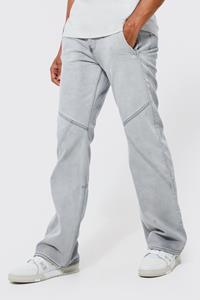 Boohoo Onbewerkte Flared Baggy Jeans Met Panelen, Ice Grey