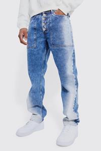 Boohoo Onbewerkte Baggy Acid Wash Gebleekte Jeans, Blue