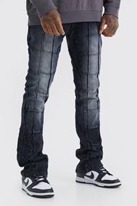 Boohoo Onbewerkte Flared Slim Fit Jeans Met Panelen En Gusset, Washed Black