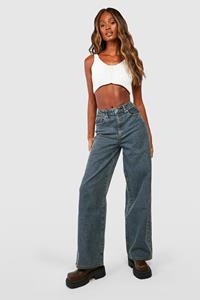 Boohoo Basic High Waist Super Wide Leg Jeans, Vintage Wash