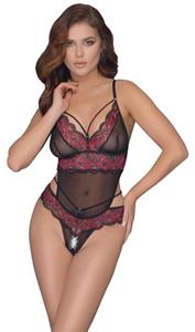 Body ouvert aus 2-farbiger Floral-Spitze und Powernet