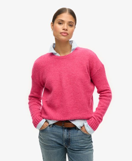 Superdry Vrouwen Basic Trui met Ronde Hals Roze