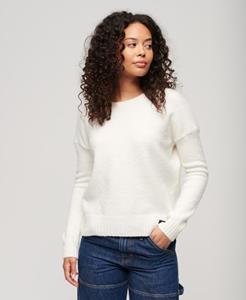 Superdry Vrouwen Basic Trui met Ronde Hals Crème