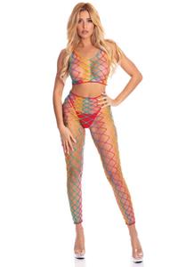 pinklipstick Pink Lipstick - Visnet regenboog top met legging - One size