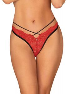 Obsessive Mettia Sexy Kanten String - Zwart/Rood