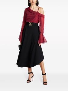 metallic-belt A-line midi skirt - Zwart