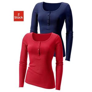H.I.S Shirt met lange mouwen Met korte knoopsluiting van modieuze ribkwaliteit (2-delig, Set van 2)