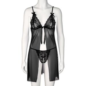 Nortie Gro Black Kanten Babydoll Set     - Zwart