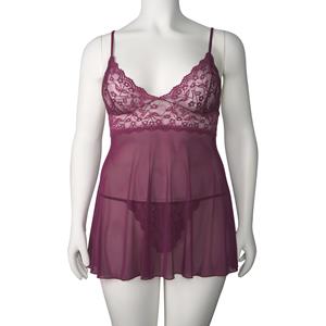 Nortie Basil Bordeaux Babydoll Set Plus Size    - Bordeaux