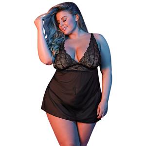 Magic Silk 'Fly Away' Babydoll Set Plus SIze    - Zwart