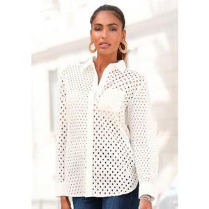 Lascana Blouse met lange mouwen met gaatjespatroon en blazerkraag, damesblouse, casual-elegant