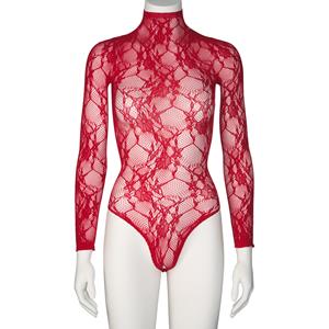 Nortie Riga Red Kanten Kruisloze Bodystocking     - Rood