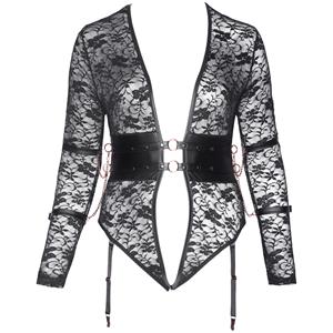 Cottelli Collection Cottelli Bondage Open Kruis Body met Lange Mouwen Plus Size