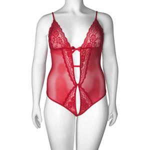 Nortie Vilja Red Lace Kruisloze Body Plus Size   - Rood