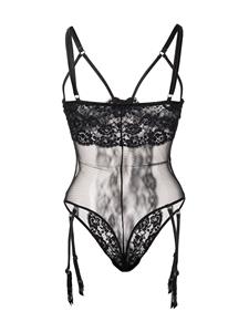 fleurdumal Fleur Du Mal Foxy peekaboo body met kant - Zwart