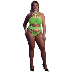 Ouch! Glow in The Dark Neon Green Body Plus Size   - Groen