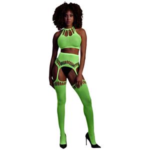 Ouch! Glow in The Dark Neon Groene Crop Top en Kousen   - Groen