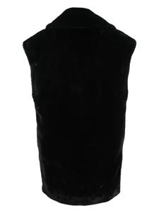 fleece-texture double-breasted vest - Zwart