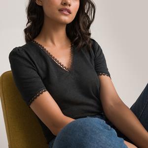 LA REDOUTE COLLECTIONS T-shirt met V-hals, in linnen, kanten details