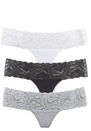 Vivance String van elastische katoen met florale kant (3 stuks)