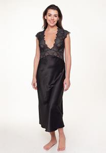 Zwarte lange satijnen slipdress Lingadore