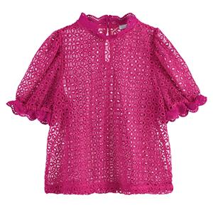 LA REDOUTE COLLECTIONS Blouse met opstaande kraag, korte mouwen en guipure