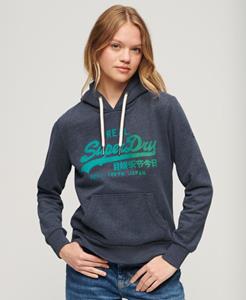 Superdry Vrouwen Tonal Hoodie met Vintage Logo en Grafische Print Blauw