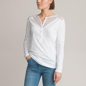 ANNE WEYBURN T-shirt in 2 stoffen, ronde hals, lange mouwen