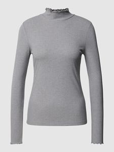 Dames T-shirt met lange mouwen, aansluitend, geribde knit, col rol QS