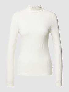 Dames T-shirt met lange mouwen, aansluitend, geribde knit, col rol QS