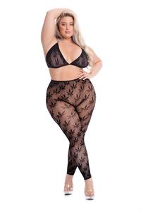 pinklipstick Pink Lipstick - Halter top en legging met cannabis print - Zwart