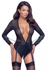 Cottelli Collection Open kruis Body met jarretels en handboeien